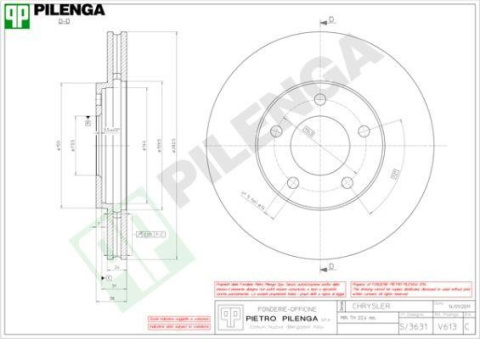 Tarcza hamulcowa PILENGA V613 PRZÓD CHRYSLER VOYAGER -01 Tarcza hamulcowa PILENGA V613 PRZÓD CHRYSLER VOYAGER -01