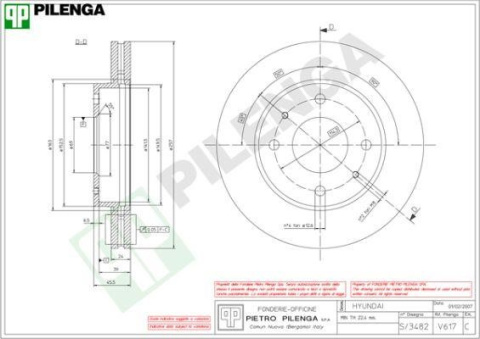 Tarcza hamulcowa PILENGA V617 przod HYUNDAI AMICA, ATOS, COUPE, ELANTRA, SONATA, SONICA, TIBURON Tarcza hamulcowa PILENGA V617 przod HYUNDAI AMICA, ATOS, COUPE, ELANTRA, SONATA, SONICA, TIBURON