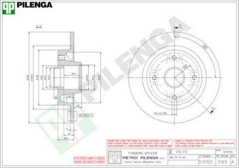 Tarcza hamulcowa PILENGA 5169 TYŁ do VOLVO 440 1.6 1.7 1.8 Tarcza hamulcowa PILENGA 5169 TYŁ do VOLVO 440 1.6 1.7 1.8