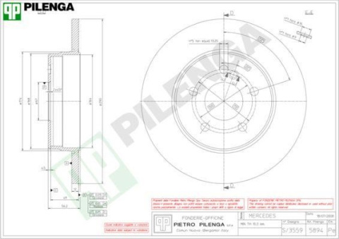 Tarcza hamulcowa PILENGA 5894 TYŁ MERCEDES KLASA E S210 290MM